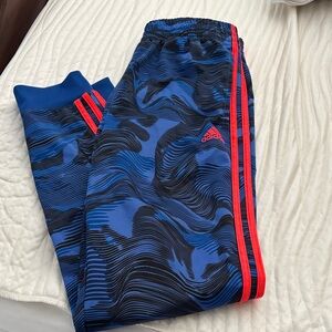 Adidas Kids Blue and Black Joggers with Red Accents